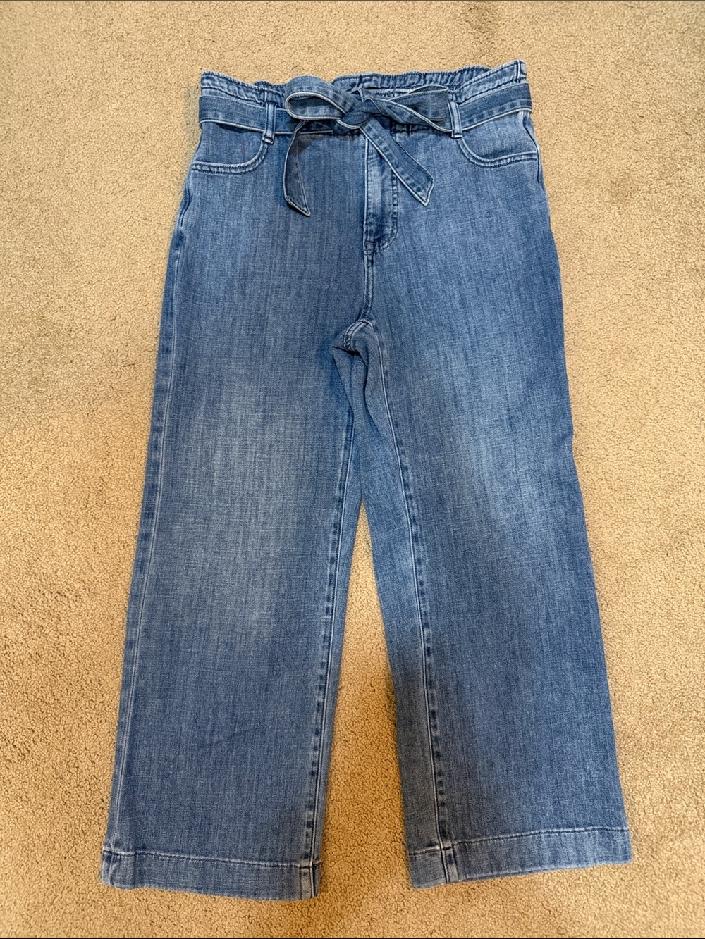 J. Crew Wide-Leg High-Rise Jeans in Medium Blue with Tie Waist
